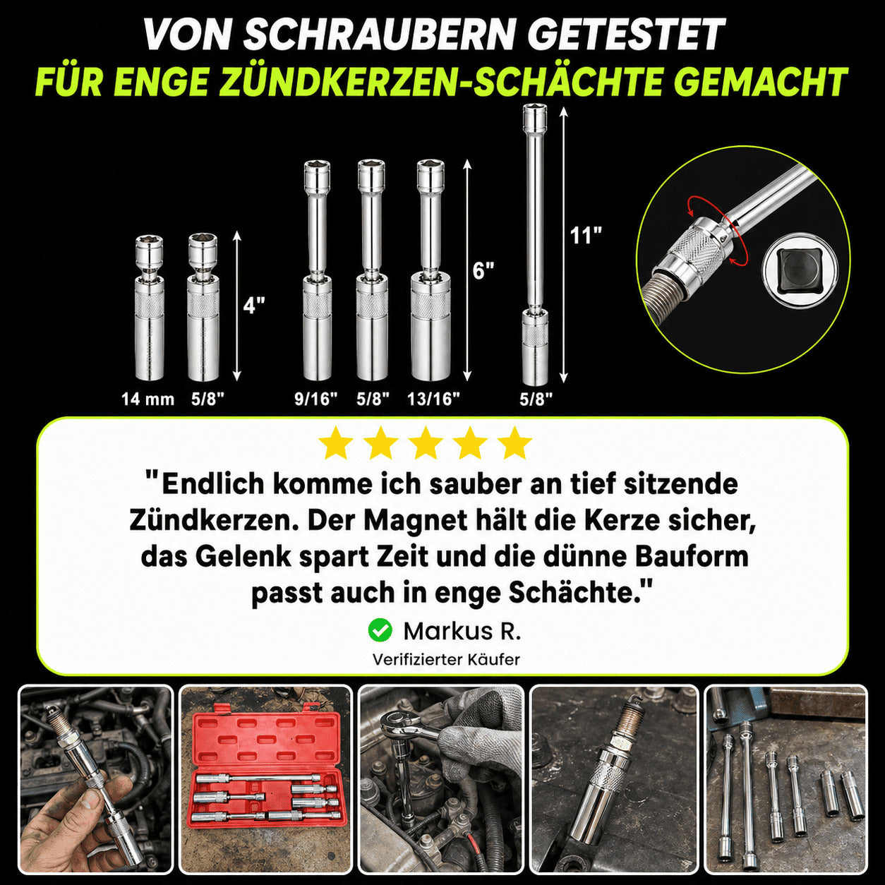 (50% Rabatt) – 6-tlg. Magnetisches 3/8”-Zündkerzen-Steckschlüssel-Set
