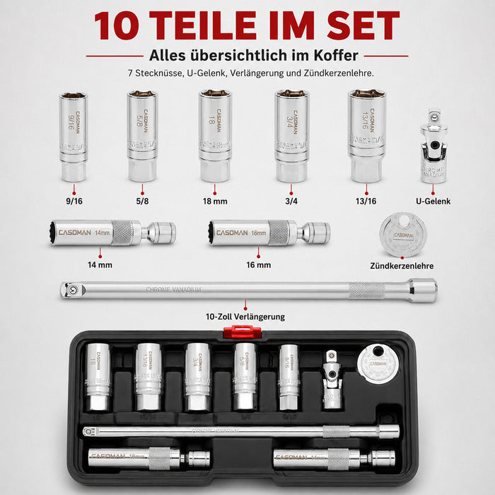 (50% Rabatt) 10-tlg. Magnet-Zündkerzen-Stecknuss-Set
