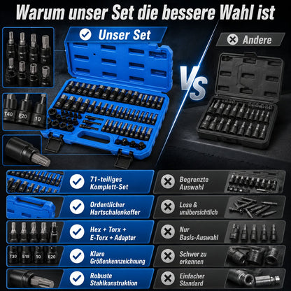 (50% Rabatt) 71-teiliges Hex Torx E-Torx Steckbit-Set