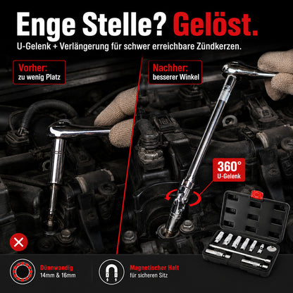 (50% Rabatt) 10-tlg. Magnet-Zündkerzen-Stecknuss-Set