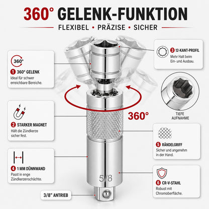 (50% Rabatt) – 6-tlg. Magnetisches 3/8”-Zündkerzen-Steckschlüssel-Set