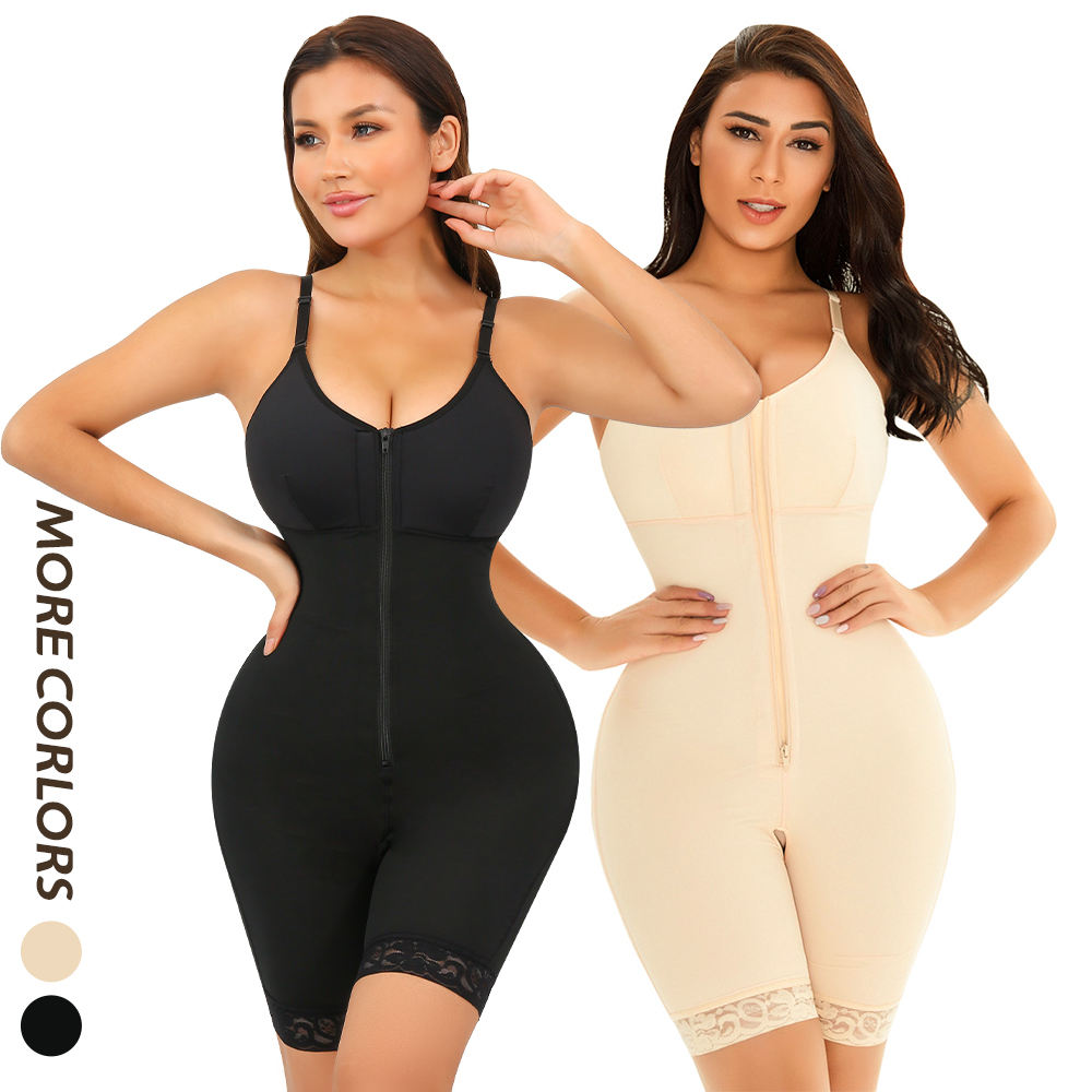 Waist shaper, butt-lifting shaper, tummy control, with crotch zipper and detachable shoulder straps.