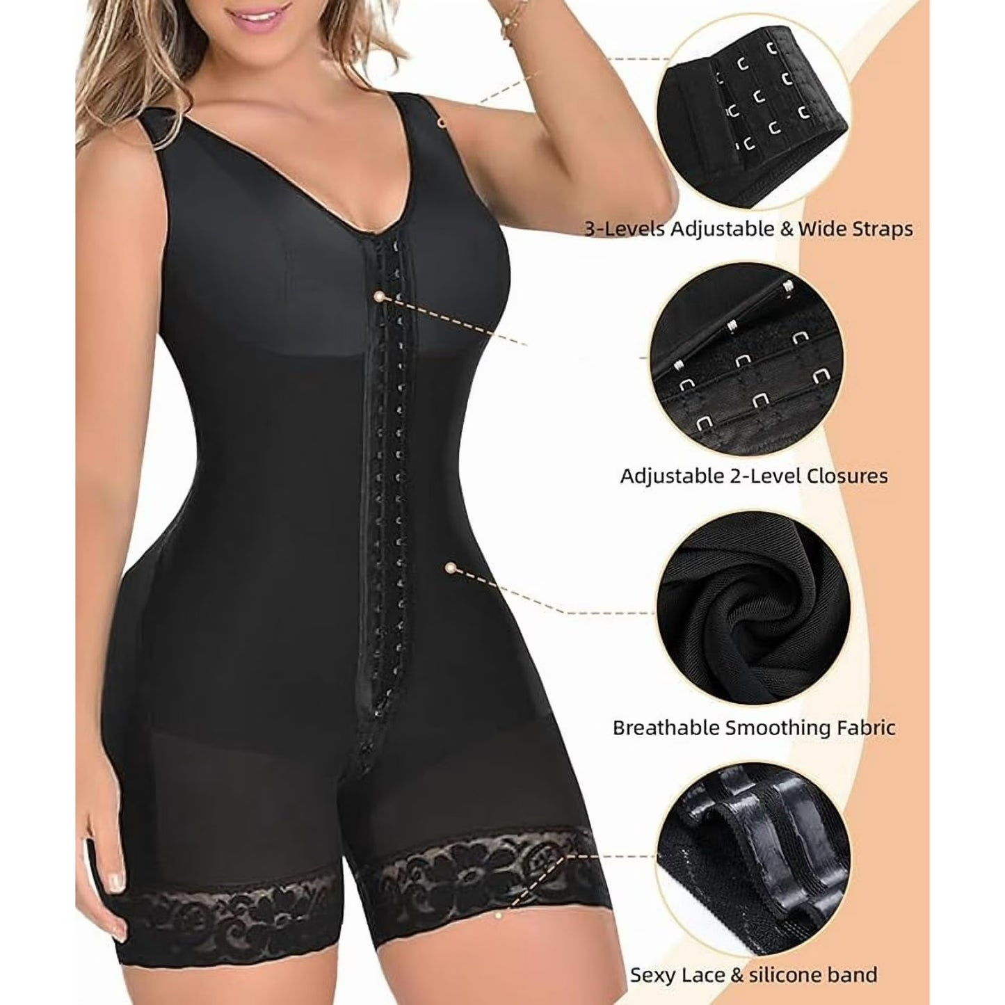 Full Body Hooked Faja Bodysuit with Zipper Crotch