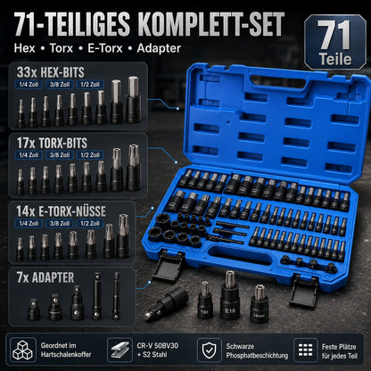 (50% Rabatt) 71-teiliges Hex Torx E-Torx Steckbit-Set